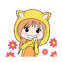 a cartoon of a girl wearing a yellow cat hoodie