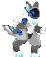 a pixel art drawing of a gray and blue furry animal .