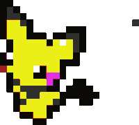 a pixel art drawing of a yellow and black pokemon with a pink nose