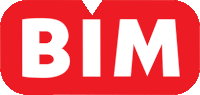 a red circle with the word bim in white