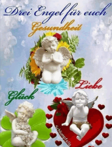 a greeting card with three angels and the words drei engel for each gesundheit