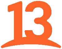 an orange number 13 with a white outline on a white background