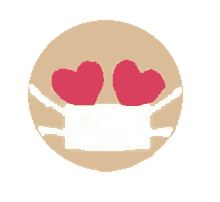 a cartoon illustration of a person wearing a face mask with two hearts in their eyes .