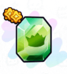 a green diamond with a crown on it .