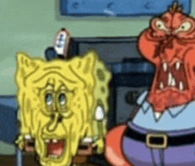 a cartoon of spongebob and krabby patty making a funny face