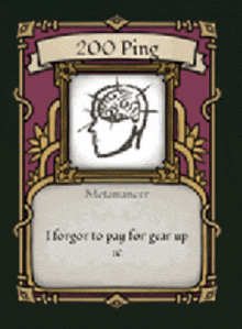 a card that says 200 ping on it with a picture of a brain