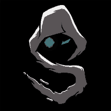 a drawing of a person wearing a hood with a target in the eye