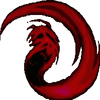 a red swirl with a face in the middle