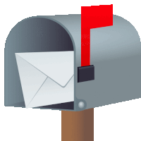 a mailbox with an envelope in it and a red flag on top