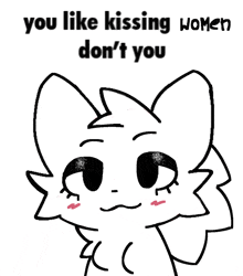 a drawing of a cat with the words `` you like kissing women don 't you '' on it .