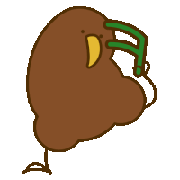 a cartoon drawing of a brown bird with a yellow beak holding a green object