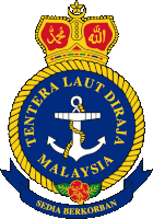 a blue emblem with an anchor and the words malaysia sedia berkorban