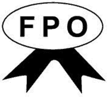 a black and white logo for a company called fpo with a ribbon .