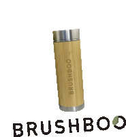 a bamboo bottle that says brushboo on the side