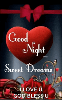 a red heart with the words good night sweet dreams written on it