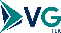 a blue and green logo for vg tek with a triangle