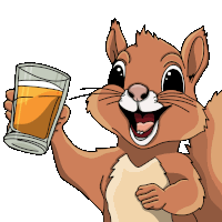 a cartoon squirrel is holding a glass of liquid