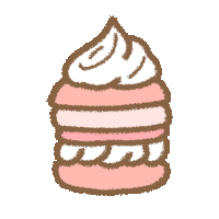 a drawing of a stack of pink cakes with whipped cream on top