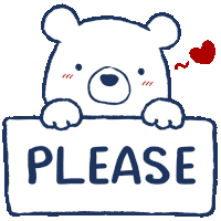 a polar bear holding a sign that says please