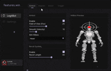 a screenshot of a robot that says features.win at the top