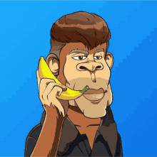 a cartoon of a monkey holding a banana in its mouth