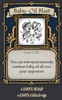 a soap oath card that says baby-oil blast