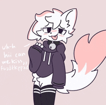 a drawing of a furry character with the words " uh-h hii can we kiss "