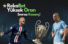 two soccer players holding a trophy with the words rekabet yuksek oran