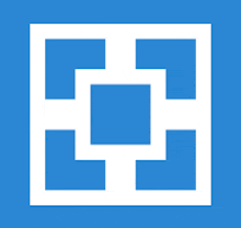 a white square on a blue background with the letter h in the middle