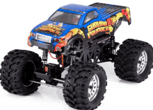 a blue and black monster truck with the words grand pounder on the side