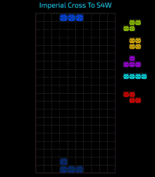 a colorful tetris game with the words imperial cross to s4w on the top