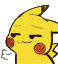 a cartoon of a pikachu making a funny face with its eyes closed .