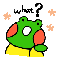 a green frog with an open mouth and a question mark above it says what