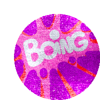 a pink and purple circle with the word bang written on it