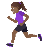 a girl in a purple shirt and black shorts is running on a white background