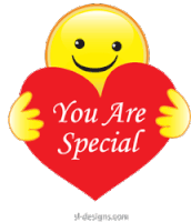 a smiley face is holding a red heart that says " you are special "