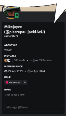 a screenshot of mikejoyce 's profile on a discord server