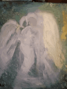 a painting of an angel with ak written on the bottom left