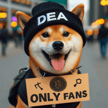 a dog wearing a hat that says dea on it