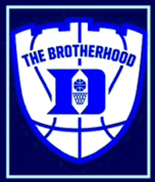 a blue and white logo for the brotherhood with a basketball