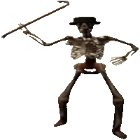 a skeleton wearing a top hat holds a cane