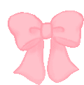 a pink bow with a white background is a pixel art .