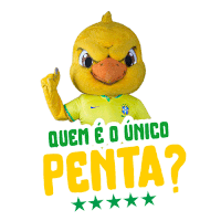 a yellow duck mascot with the words quem e o unico penta on it