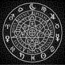 a black and white circle with zodiac signs including virgo and libra