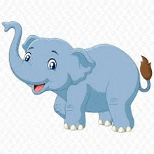 a cartoon elephant is smiling and looking at the camera on a white background .