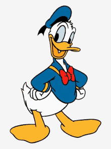 donald duck is standing with his arms crossed