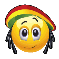 a smiley face with dreadlocks and a reggae hat