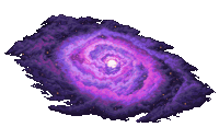 a pixel art of a purple spiral galaxy with stars