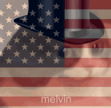 an american flag with a top hat and the name melvin on it