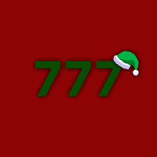 green numbers 777 with a santa hat on top of them on a red background